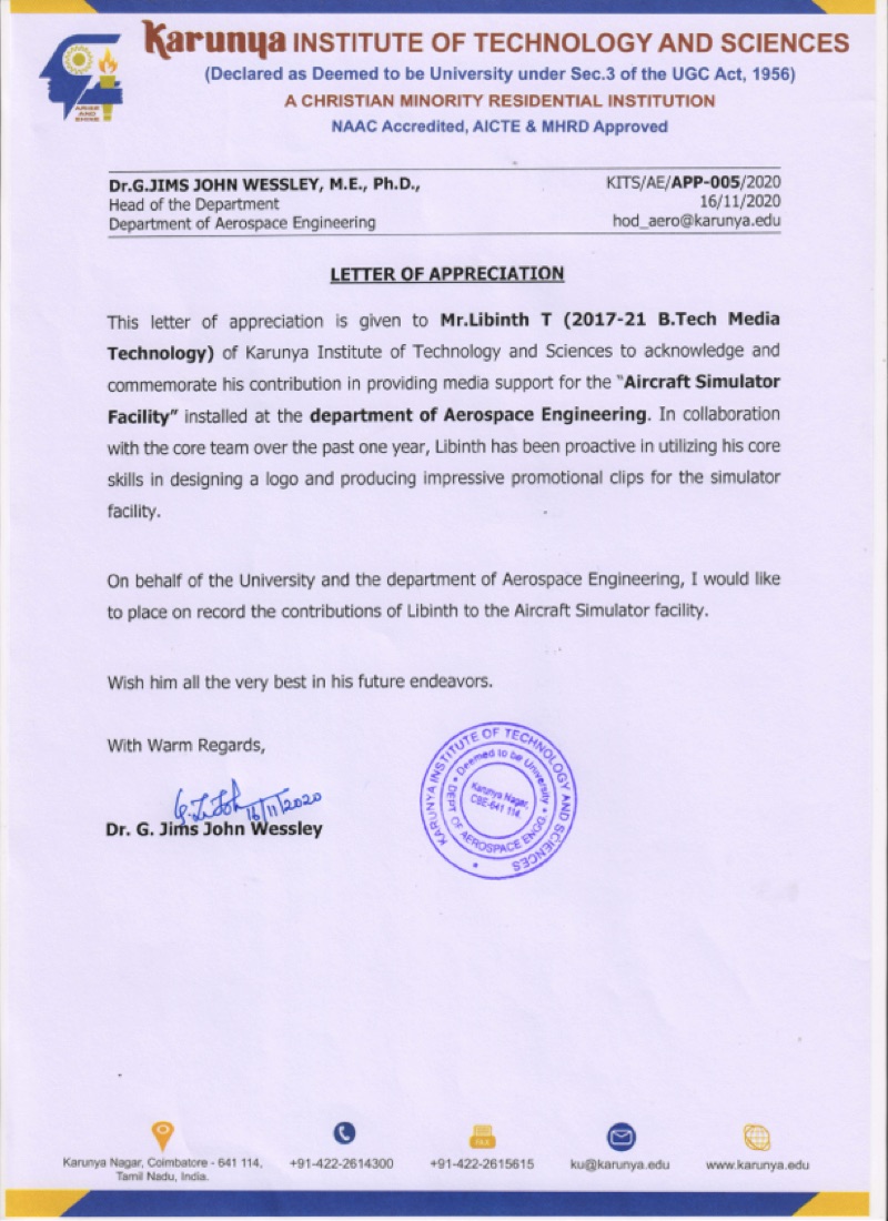 Aerospace appreciation letter