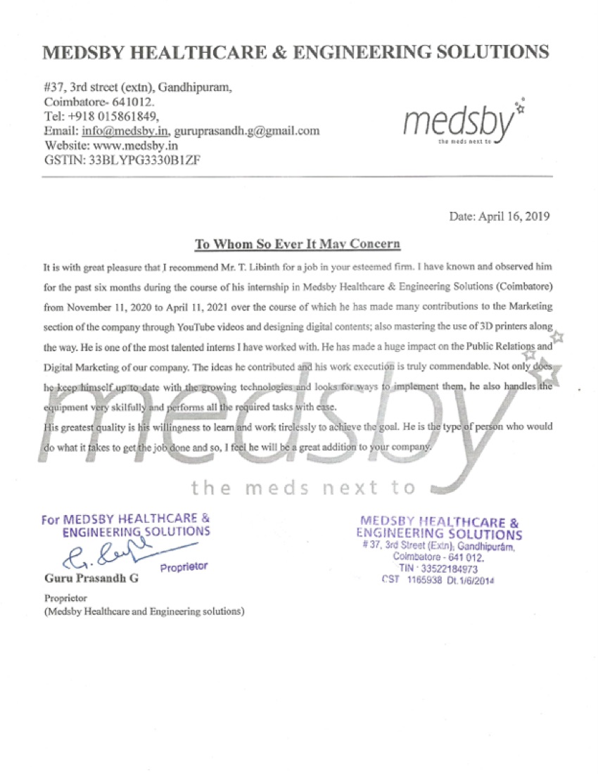 Medsby letter of recommendation